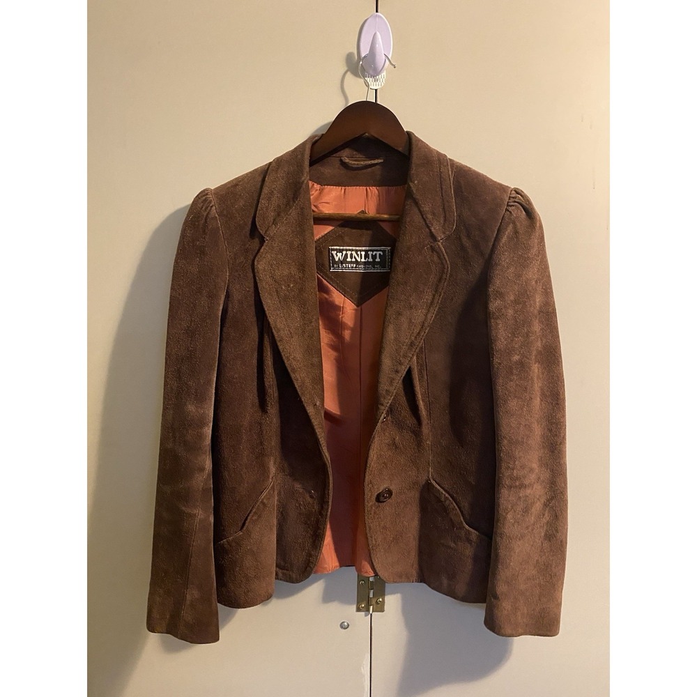 VTG 70s Winlit Suede Blazer Jacket Puff Shoulder Western Boho Hippie Brown 13
